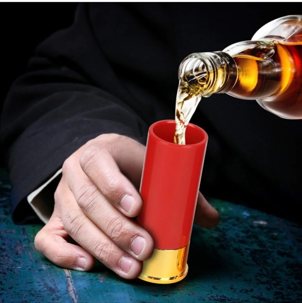 Set of 4 12 Gauge Red & Gold Shotgun Shell Shot Glasses
